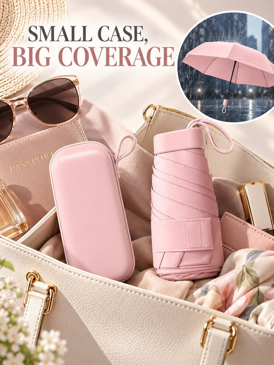 1pc Dual-Use Umbrella, UPF50+ Lightweight Thin Flat 6-Fold Umbrella, Reinforced Wind-Resistant Umbrella Frame, Portable Dual-Use Umbrella, Comes With Matching Color Storage Box, Suitable For Outdoor And Daily Use, Dopamine Color, Eye-Catching, Sun Protection And Rain Protection - Multicolor - View 1