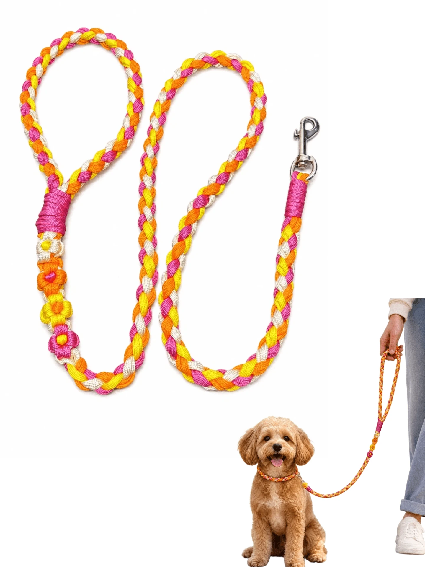 Cat & Dog Leash Handmade Creative Contrast Color Braided Rope Suitable For Agility Training Lightweight Outdoor & Controllable - Multicolor - View 1