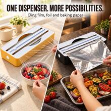 Space-Saving Plastic Wrap Dispenser With Hidden Sliding Cutter, Stable Suction Cup, Strong Magnetic Back And Reusable Hook And Loop, Suitable For Kitchen Wall, Refrigerator And Countertop For Plastic Wrap, Aluminum Foil, Parchment Paper And Wax Paper Rolls - View 7