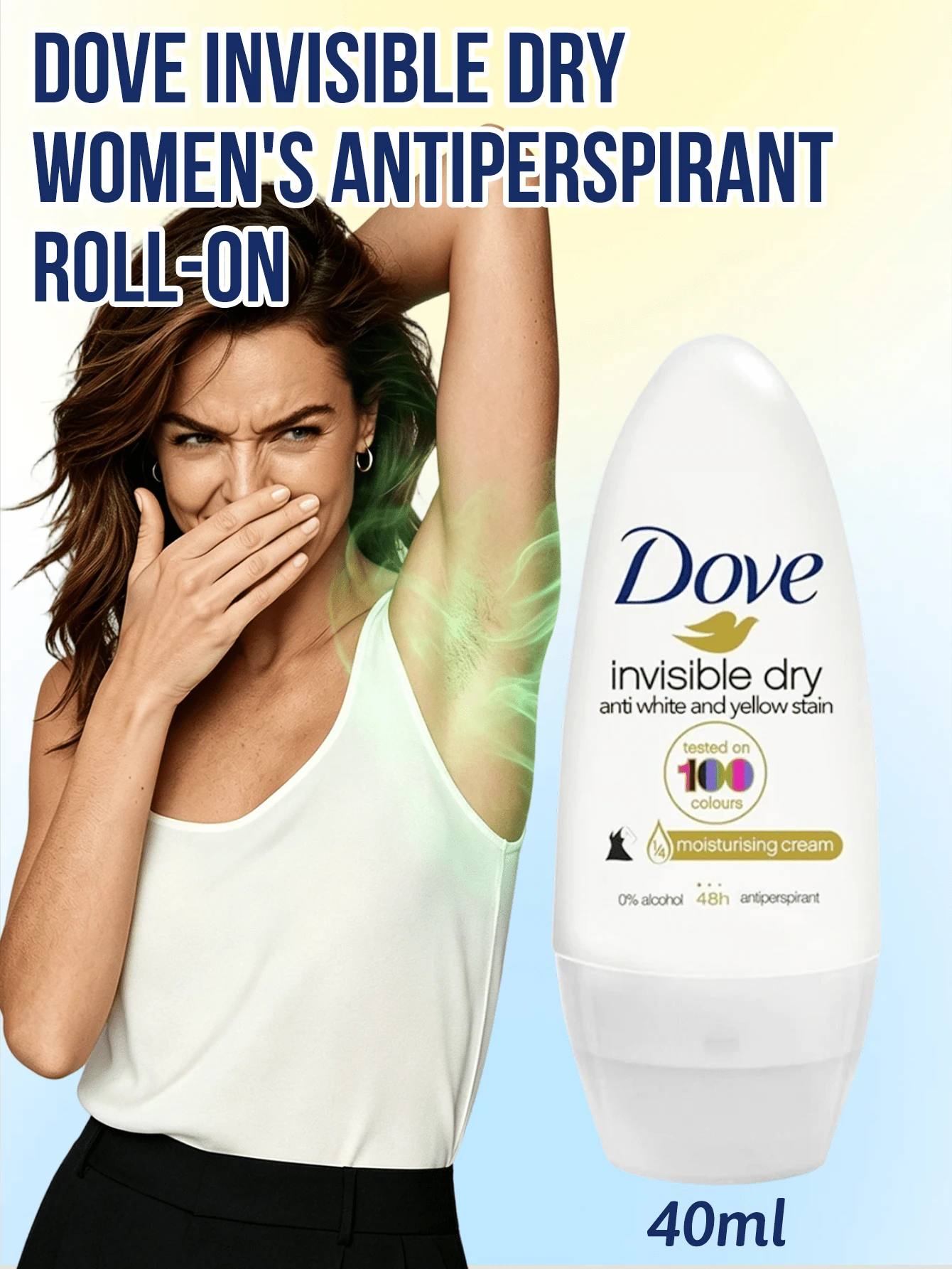 Dove Dove Invisible Dry 女用止汗滾珠,48小時吸汗微鹽配方,持久清新乾爽不黏膩,便攜式,0%酒精,保濕乳霜,腋下護理除味,適合日常、夏季、健身房及敏感肌,40ml - 隱形乾爽40ml - 查看 1