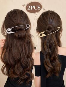 topshiny 2pcs Oversized Safety Pin Hair Clips Minimalist Metal Hair Pin Clip For Women - Multicolor - View 3
