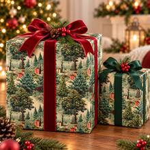 Gift Wrapping Paper, Vintage Watercolor Winter Pine Forest Landscape Pattern, Cuttable Christmas Winter Holiday Gift Wrapping Paper - Forest - View 3