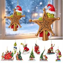 Panini Grinch Christmas Tree Hanging Ornaments, Acrylic Pendant Decorations, Multiple Styles Green Character Pendants, Suitable For Christmas Tree, Home Holiday Party Decor - 20 Styles - View 2