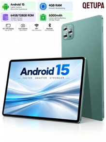 Qetupa 10.1 吋 Android 15 平板電腦，4GB RAM 64GB/128GB ROM 八核心 1.8GHz，HD 1280x800 IPS 觸控螢幕，WiFi5 BT5.2 GPS，5MP 前置+13MP 後置鏡頭，6000mAh 電池，無變壓器 - 綠色 - 查看 1