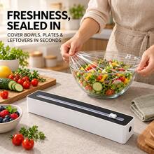Plastic Wrap Cutter With Sliding Blade, 3-Way Mounting With Strong Suction Cup, Magnetic Back And Hook-And-Loop Fastener, Kitchen Foil And Cling Film Dispenser, Clean Cut, Space-Saving Organizer For Fridge, Countertop And Wall, Easy To Use Daily - View 5
