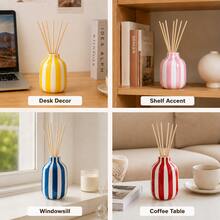 1pc Colorful Vertical Stripe Reed Diffuser Bottle, Mini Bulb Shape Aromatherapy Holder, Modern Nordic Striped Decorative Bud Vase For Bathroom Vanity Shelf Bedroom Home Decor - 1PC - View 5