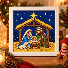 Christmas Cross Stitch Kit, Nativity Scene With Manger, Complete Set With Frame And Tools, 15*15cm DIY Handmade, Virgin Mary And Baby Jesus, Religious Holiday Gift - Multicolor - View 5