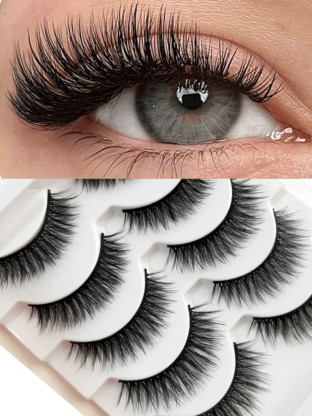 5 Pairs False Eyelash Cluster Set, Curly Soft Single Cluster False Eyelashes, Lightweight Comfortable Reusable, 3D Faux Mink Furry Texture DIY Cluster False Eyelashes, Suitable For Daily Eye Makeup - Black - View 1