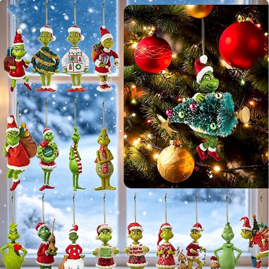 Panini Grinch Christmas Tree Hanging Ornaments, Acrylic Pendant Decorations, Multiple Styles Green Character Pendants, Suitable For Christmas Tree, Home Holiday Party Decor - 18 Styles - View 1