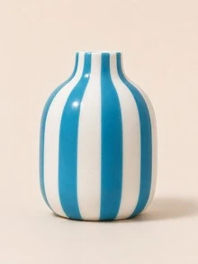 1pc Colorful Vertical Striped Decorative Vase, Dopamine Style Tabletop Vase For Dried Flowers, Home Living Room Desk Ornament - Striped Small Round Bottle - View 9