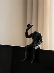 3D Printed Original Faceless Gentleman Sitting Desk Ornament, Self-Developed Suit & Top Hat Abstract Design, Smooth Faceless Head + Dangled Legs Sitting Pose, Modern Minimalist Decor For Office Desk, Bookshelf, Wall Shelf, Creative Desktop Gift For Men/Colleagues - Invisible Gentleman Statue - View 10