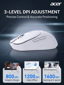 Acer Wireless 2.4G Bluetooth Dual-Mode Mouse, Quiet, Portable, Compact, Business Office, Desktop PC, Apple Laptop Compatible, USB Interface, Black - Wireless Bluetooth Dual-Mode - View 3