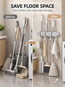 Wall-Mounted Mop Holder, Broom Rack, Bathroom Accessories, Home Storage Essentials; Suitable For Home, Kitchen, Garden, Laundry Room And School Dormitory. - Multicolor - View 2