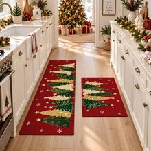 1/2pcs Christmas Floor Mat, Christmas Tree Pattern, Vintage Red Diatomaceous Earth Mat, Super Absorbent, Non-Slip, Perfect For Bathroom, Kitchen And Dining Room, Quick Drying, Ideal Home Decor And Bathroom Mat Gift, Christmas Holiday Gift! - Multicolor - View 3