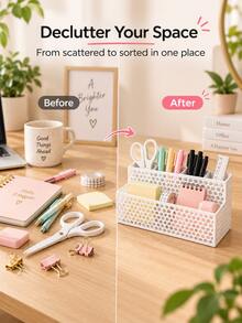 Desktop Organizer Rack, Large Capacity Honeycomb Hollow Design, Multi-Layer Multi-Compartment Shelf, Suitable For Office Supplies And Student Desk Clutter, Innovative Back To School Gift, Fit For Office Desk And Study Table - Multicolor - View 2
