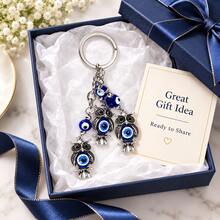1pc Blue Bead Owl Keychain, 3 Owl Dangle Bag Charm, Vintage-Style Lightweight Key Ring For Handbag, Backpack, Car Keys & Travel - Multicolor - View 5