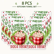Christmas Hot Cocoa Plaid Kitchen Towel, Cocoa Kisses Warm Wishes Text Red Plaid Mug Cream Berry Snowflake Print Tea Towel, Winter Christmas Dessert & Beverage Theme Decorative Hand Towel, Rustic Farmhouse Style Kitchen Dining Home Holiday Decor Towel, Housewarming Birthday Christmas New Year Winter Holiday Gift - Multicolor - View 11