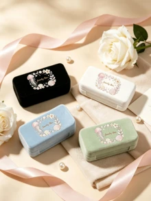 Cute Jellyfish Shell Print Mini Jewelry Storage Box, Comes With 2pcs Anti-Oxidation Storage Bags, Fashionable Small Accessories Organizer Box, Portable Travel Jewelry Box, Compartment Storage For Earrings, Rings, Necklaces, Suitable For Outings, Dorms, Makeup Vanity, Christmas Gift, Empty Box Only - Multicolor - View 7