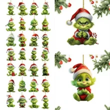 Panini Grinch 聖誕樹吊飾，壓克力吊墜裝飾，多款綠色角色吊墜，適用於聖誕樹、居家節日派對裝飾 - 多款 - 查看 2