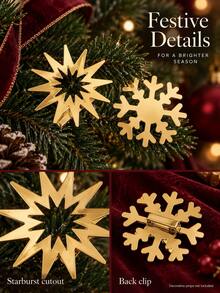 12pcs/Set (6 Stars + 6 Snowflakes) Gold Metal Christmas Decorative Clips, Exquisite Christmas Style Hollow Radial Star And Snowflake Design Back Clips, Suitable For Christmas Tree, Wreath, Gift Box Ribbon And Winter Holiday Home Decor - 6 Stars + 6 Snowflakes - View 3