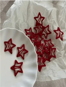 10pcs Red Five-Pointed Star Water Drop Clip Mini Cute Side Clip Bangs Clip Star Style Hair Clip Resin - Multicolor - View 8