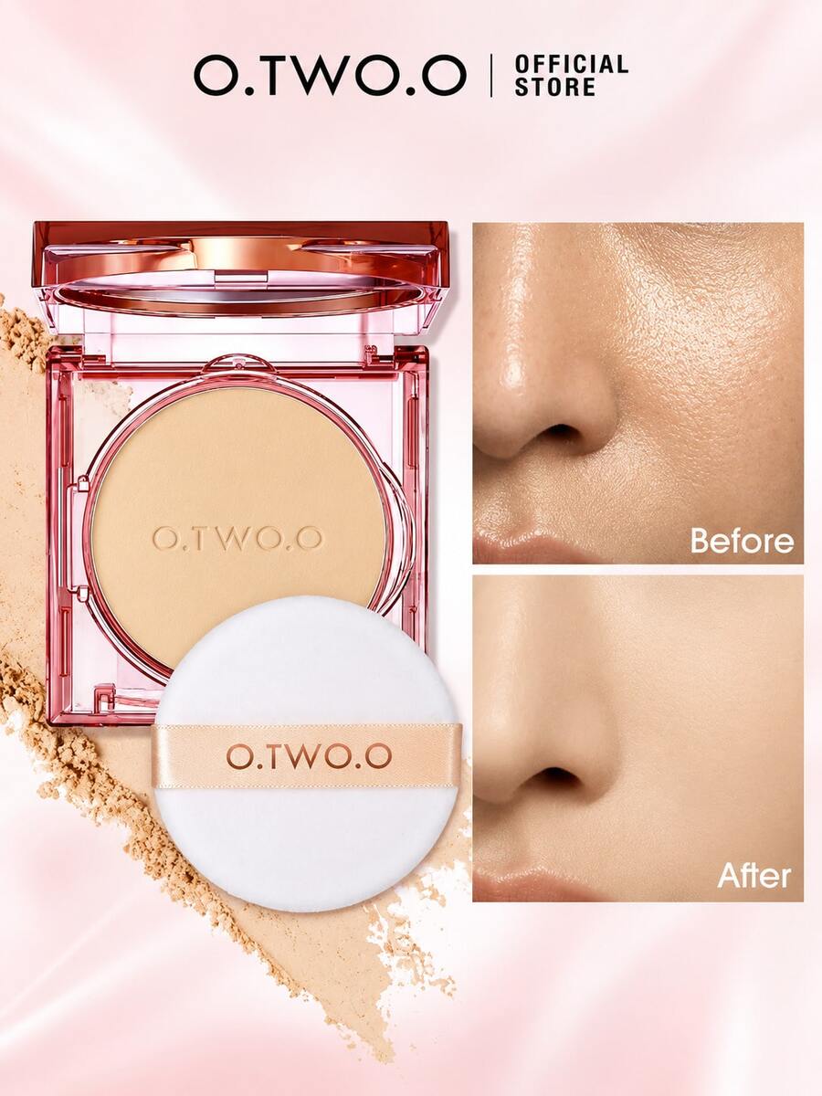 O.TWO.O Bedak Padat untuk Mengatur Riasan, Bedak Padat Matte, Pengontrol Minyak, Tahan Air, Tahan Lama, Cakupan Penuh, Menyamarkan Pori-Pori, Ringan, Tidak Berminyak, Riasan Wajah Sempurna untuk Wanita & Anak Perempuan, Sehari-hari, Pesta, Halloween, Natal, Musim Gugur, Musim Dingin