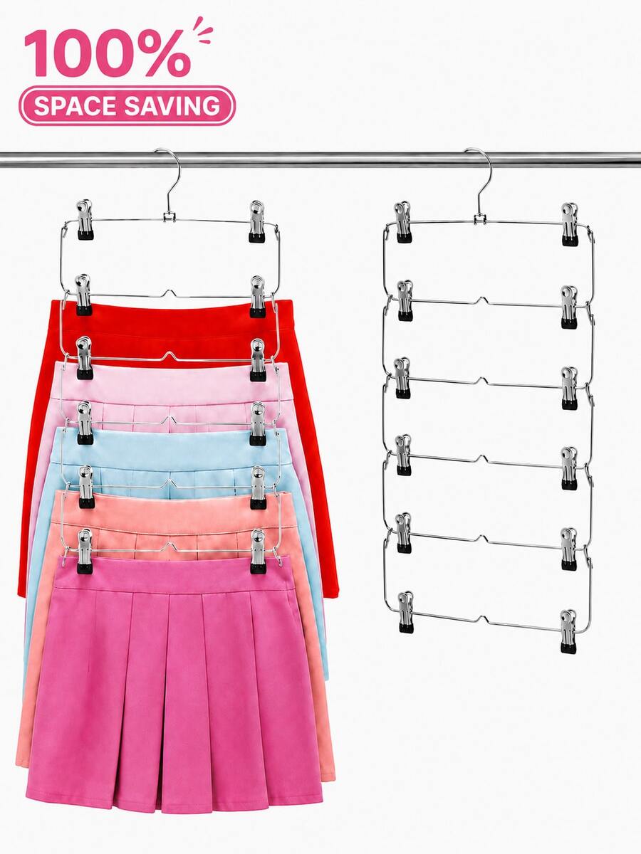 1/2/3pcs 4/6-Tier Stainless Steel Folding Pants/Skirt Rack Combination Set, Space-Saving Multi-Layer Clothing Storage Organizer, Suitable For Wardrobe And Closet, Can Store Jeans, Skirts, Metal Structure, Christmas Home Decor, Back To School Supplies