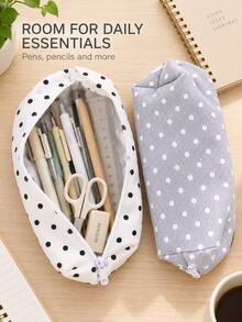 1pc Large Capacity Polka Dot Stationery Bag & Makeup Pouch: Korean Style Pencil Case | Minimalist Portable Women's Design, Suitable For Desk Storage & Home Decor, Multi-Functional Storage Solution For School, Office, Travel - 1 Pc Beige - View 6