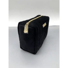 Portable Plush Black Striped Travel Makeup Bag With Metal Brand Logo, Toiletries Storage Cosmetic Bag For Personal Use Or Gift - Shiseido Makeup Bag - Black - View 2