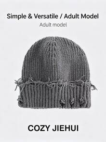 1 chiếc mũ len beanie unisex màu trơn phong cách đường phố, rách sờn, ấm áp cho mùa thu/đông, mũ len thời trang ngoài trời cho cặp đôi và học sinh, phù hợp mặc và sử dụng hàng ngày - nhiều màu - Xem 3