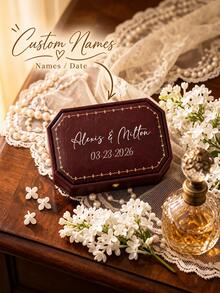 Personalized Octagonal Ring Box, Suitable For Wedding Store Ring Box, Vintage Leather Style, Can Hold Two Rings Wedding Ring Holder, Can Be Engraved With Name Proposal Engagement Wedding Anniversary Gift, Valentine's Day Gift, Birthday Gift, Bridal Shower Gift - Multicolor - View 8