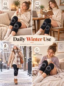 Thickened Fleece Lining Winter Knee Pads - Windproof And Cold-Resistant, Designed To Lock In Warmth. Specially Designed For Autumn/Winter Outdoor Cycling Or Sports; Inner Color Randomly Shipped. Holiday - Multicolor - View 10