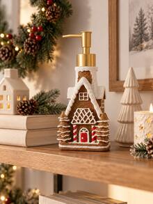 Christmas Gingerbread House Soap Dispenser, Refillable Liquid Hand Soap Lotion Pump Bottle, Holiday Bathroom Vanity Countertop Decor, Kitchen Sink Accessory, Xmas Home Decoration, Christmas Gift - A - View 4