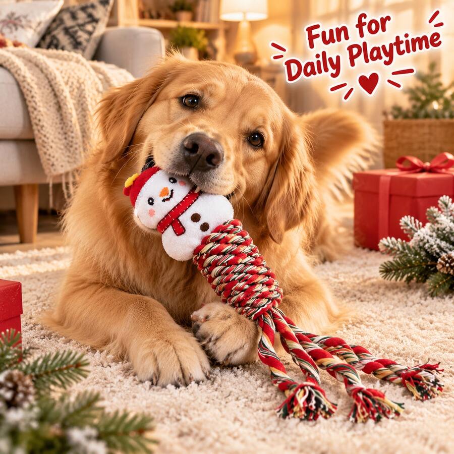Pet Rope Knot Chew Toy Set, Plush Squeaky Head Tug Toy With Built-In Sounder, Durable Rope Knot Teething Dog Toy, No Battery Required, Gift For Puppies - Multicolor - View 1