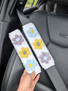 Soft Fluffy Plush Car Seat Belt Shoulder Cover, 3D Floral Applique Cute Seat Belt Shoulder Protector, Universal Cute Car Interior Decoration Accessory, Suitable For Women And Girls - Plush Flower - View 13