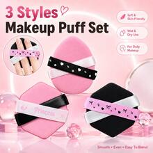 MONKIDS 3PCS Soft Wet & Dry Air Cushion Powder Fluffy Sponge,Thicker & Larger Wet & Dry Face Cleansing Puff, Cushion Powder Puff, Super Soft & Thick Powder Puff, Suitable For Foundation, BB Cream, Loose Powder, Wet & Dry Use - Multicolor - View 1