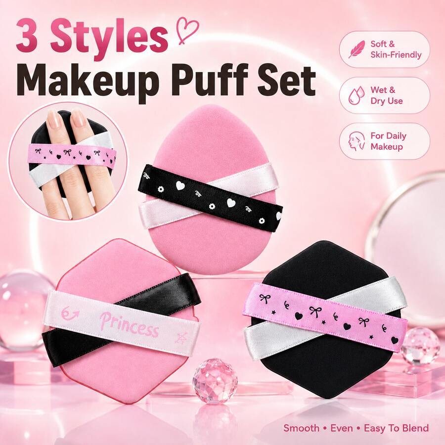 MONKIDS 3PCS Soft Wet & Dry Air Cushion Powder Fluffy Sponge,Thicker & Larger Wet & Dry Face Cleansing Puff, Cushion Powder Puff, Super Soft & Thick Powder Puff, Suitable For Foundation, BB Cream, Loose Powder, Wet & Dry Use - Multicolor - View 1