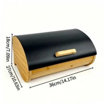 1pc Bamboo Wood Flip-Top Bread Storage Box, Curved Roll Lid With Wooden Handle Design, Dustproof Bread Bin, Kitchen Counter Storage Box, For Bread Storage And Food Organization On Kitchen Counter - Multicolor - View 9
