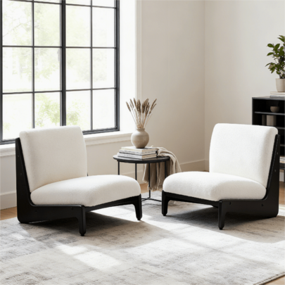 Scott Living Moda Accent Chair White With Black Solid Wood Frame, Set Of 2