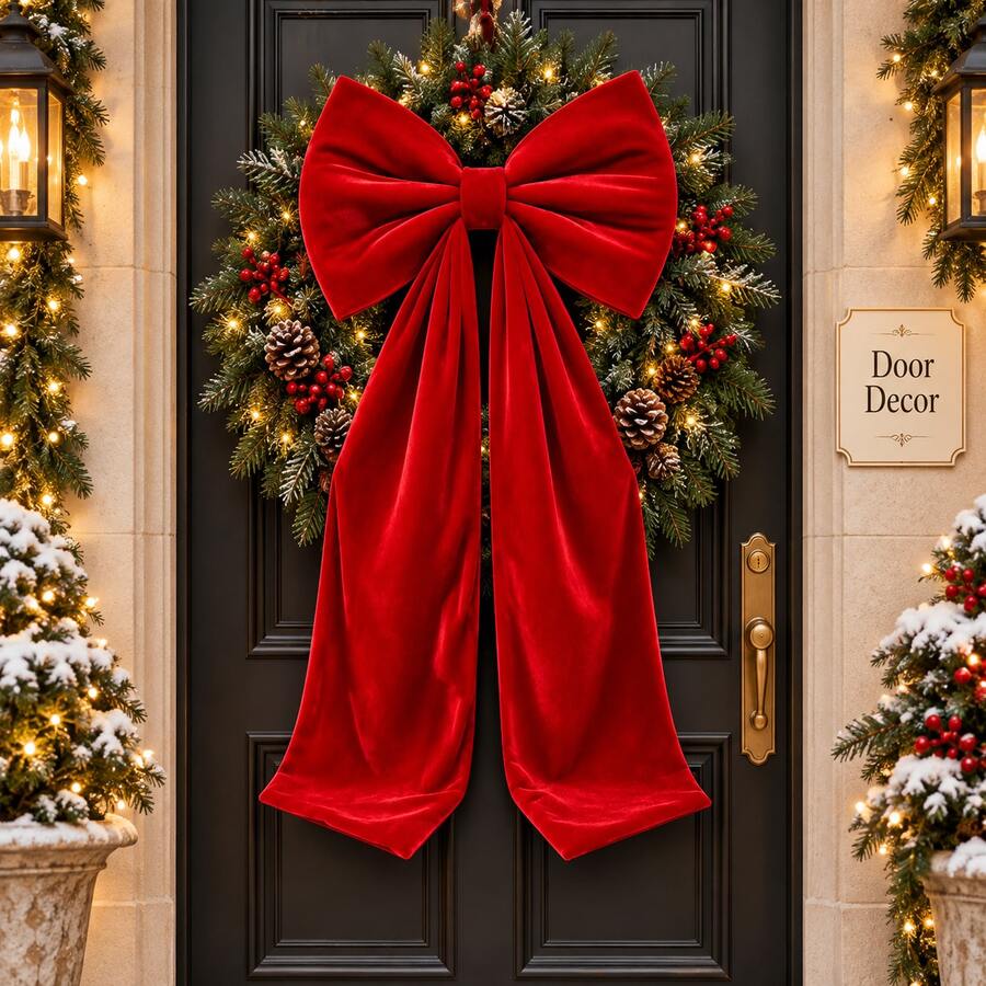 Large Red Christmas Bow Ornament For Tree Wreath Window Wall Decor, 30x100cm / 40x130cm - 1PC - View 1