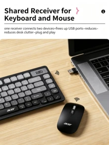 Acer Dilengkapi layar digital | Set keyboard dan mouse nirkabel Bluetooth dual-mode warna hitam dan merah muda. Pengoperasian senyap, dapat diisi ulang, daya tahan baterai lama. Tombol angka berorientasi bisnis. Kompatibel dengan Mac / Tablet / Ponsel / Laptop / Desktop. - View 5
