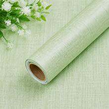 1 Roll Light Green Minimalist Self-Adhesive Wallpaper, Faux Fabric Texture Contact Paper, Suitable For Cabinets, Countertops, Desktops - Easy To Install, Removable, Suitable For Kitchen, Bedroom, Living Room Home Decor, Wall Renovation, Refresh Your Home - Linen Green 1PC - View 2