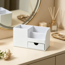 All-In-One Pen Holder Office Stationery Box Multifunctional Leather Business Card Holder Front Desk Desktop Conference Room Desktop Storage Box, Creative Fashion Student Desktop Office Stationery Storage Box Drawer Style Pen Holder - Multicolor - View 2