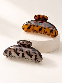 2pcs Korean Fashion Retro Leopard Print Hair Clip, High-End Large Hair Claw, Tortoiseshell Pattern, Back Of Head Cross Hair Accessory For Women - Multicolor - View 2