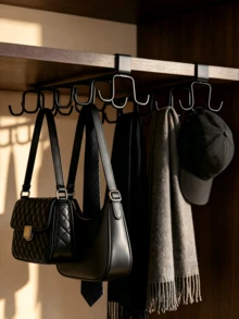 1pc Hat And Bag Storage Rack, Belt Storage Rack, Wardrobe Accessory Organizer Multi-Purpose, With 6 Hat Hooks, No-Drill Wall Mounted Closet Hanging Rack, Space Saving Coat Scarf Tie Holder, Entryway Bedroom Dorm Door Cabinet Organizer - Multicolor - View 6