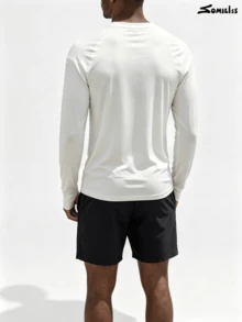 Somiliss Brand Authentic New Style Men's Sun Protection Raglan Round Neck Long Sleeve T-Shirt, Built-In Thumb Hole Design At Cuffs, Soft Sun Protection Fabric Texture, Suitable For Daily Outdoor, Sports Wear, Casual Versatile, Show Your Style, Suitable For Halloween Outfit - White - View 2