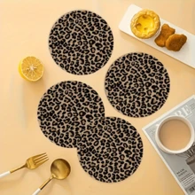 6 buah Tatakan Gelas Akrilik Motif Leopard 2D Datar, Hadiah Natal, Cocok untuk Dekorasi Rumah, Acara Keluarga, Kafe, Kantor, Hadiah Natal Halloween - Motif macan tutul - View 4