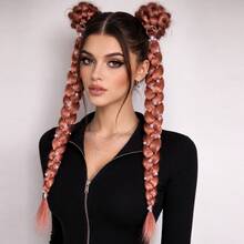 Bohemian Braided Ponytail Extensions, 16 Inch Brown 4Pcs Clip On Braided Ponytail Synthetic Hair Pieces For Women Party & Daily Hairstyle - Multicolor - View 12