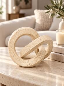 1pc Beige Abstract Geometric Resin Sculpture, Interlocking Ring Knot Decor, Stone-Look Modern Home Decoration, Minimalist Tabletop Ornament For Living Room, Coffee Table, Bookshelf, Entryway, Office Desk, Housewarming Gift - Selected Items - View 4