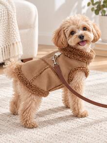 Rompi Hewan Peliharaan Hangat Berbahan Fleece, Pakaian Hewan Peliharaan Musim Dingin Berbahan Suede Imitasi, Dengan Pengait D di Bagian Belakang, Jaket Anjing Desain Dua Kaki, Cocok untuk Anjing Kecil, Teddy, dan Bichon untuk Pemakaian Sehari-hari - Coklat - View 2